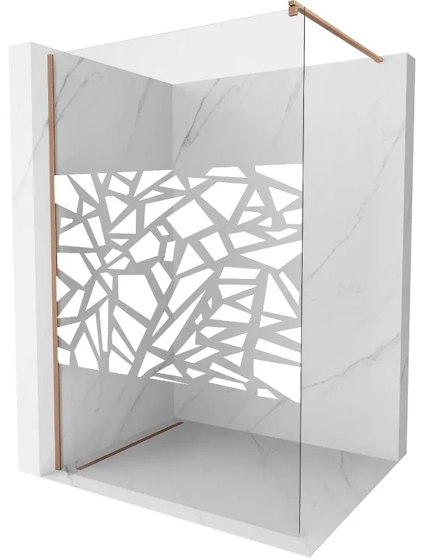 Mexen Kioto ścianka prysznicowa Walk-in 130 x 200 cm, biały wzór 8 mm, miedź szczotkowana - 800-130-101-65-85