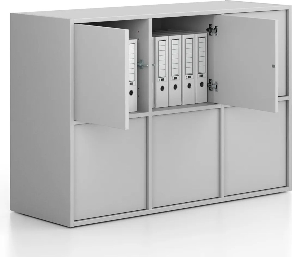 Szafa biurowa FRAME, niska, 6x drzwi, 1299 x 450 x 881 mm, PUSH-lock, szara