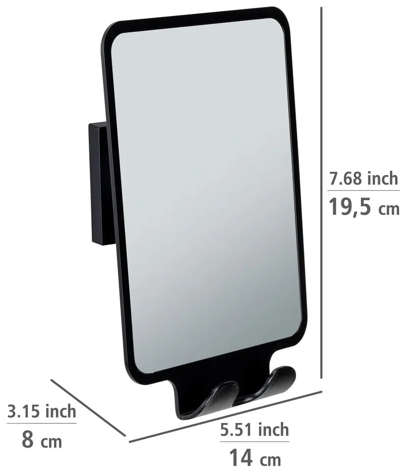 Lustro kosmetyczne z wieszakiem 14x19.5 cm Quadro Black – Wenko