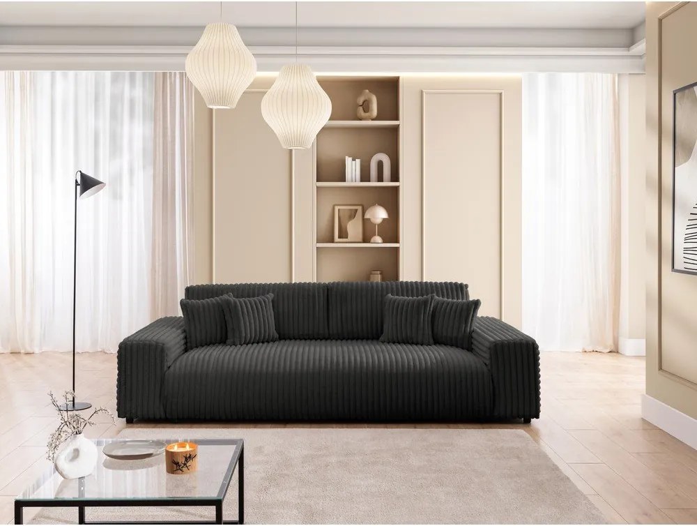 Ciemnoszara sztruksowa rozkładana sofa ze schowkiem 260 cm Justin – Ropez