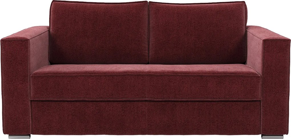 Kanapa 4-osobowa rozkładana typu express  z bordowej  tkaniny szenilowej – Szeroki stelaż listwowy 160 cm - Materac 18 cm LORETO