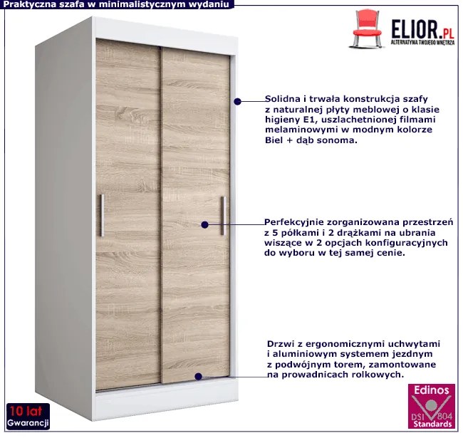 Szafa przesuwna biel + dąb sonoma - Erco 2X