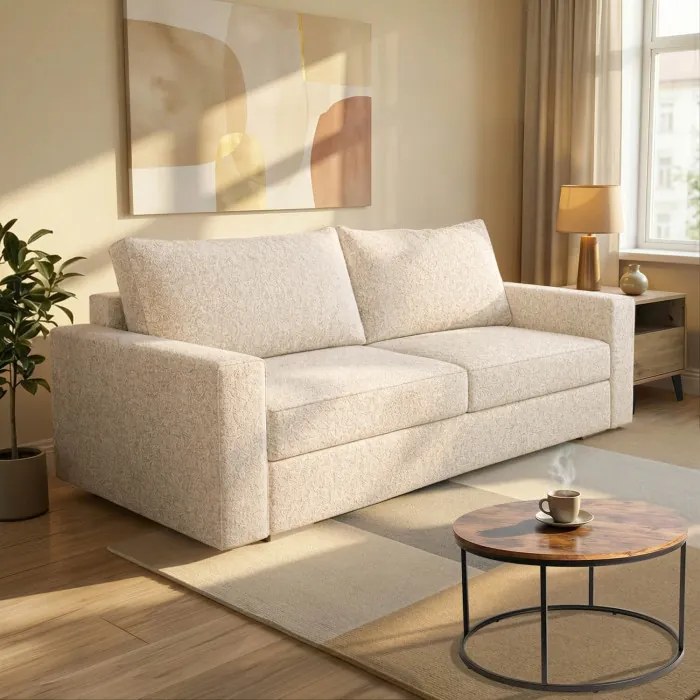 Sofa z Funkcją Spania DRAVOS Kremowa Boucle Nowoczesna