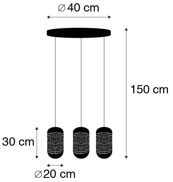 Wisząca lampa vintage czarna z mosiężnym kloszem okrągłym 3-światłowa - Kayleigh