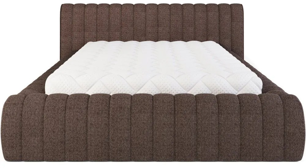 Brązowe tapicerowane łóżko dwuosobowe ze schowkiem ze stelażem 180x200 cm Carilla – ELTAP