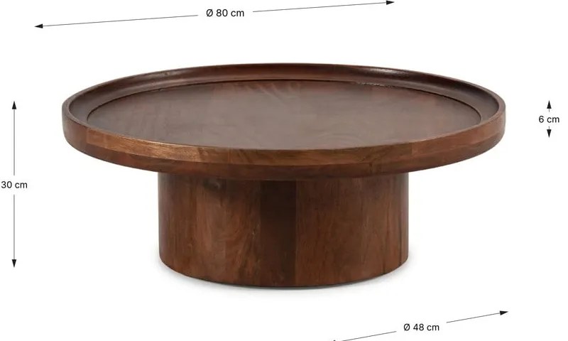 Ciemnobrązowy okrągły stolik z litego drewna mango 80x80 cm Giselle – Marckeric