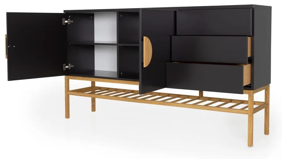 Czarna komoda z nogami z drewna dębowego Tento Scoop, szer. 176 cm