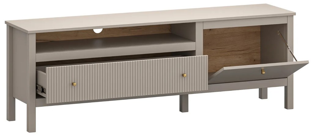 Szafka RTV z Szufladą do Salonu SELVIO 160 cm Taupe Ryflowana Nowoczesna