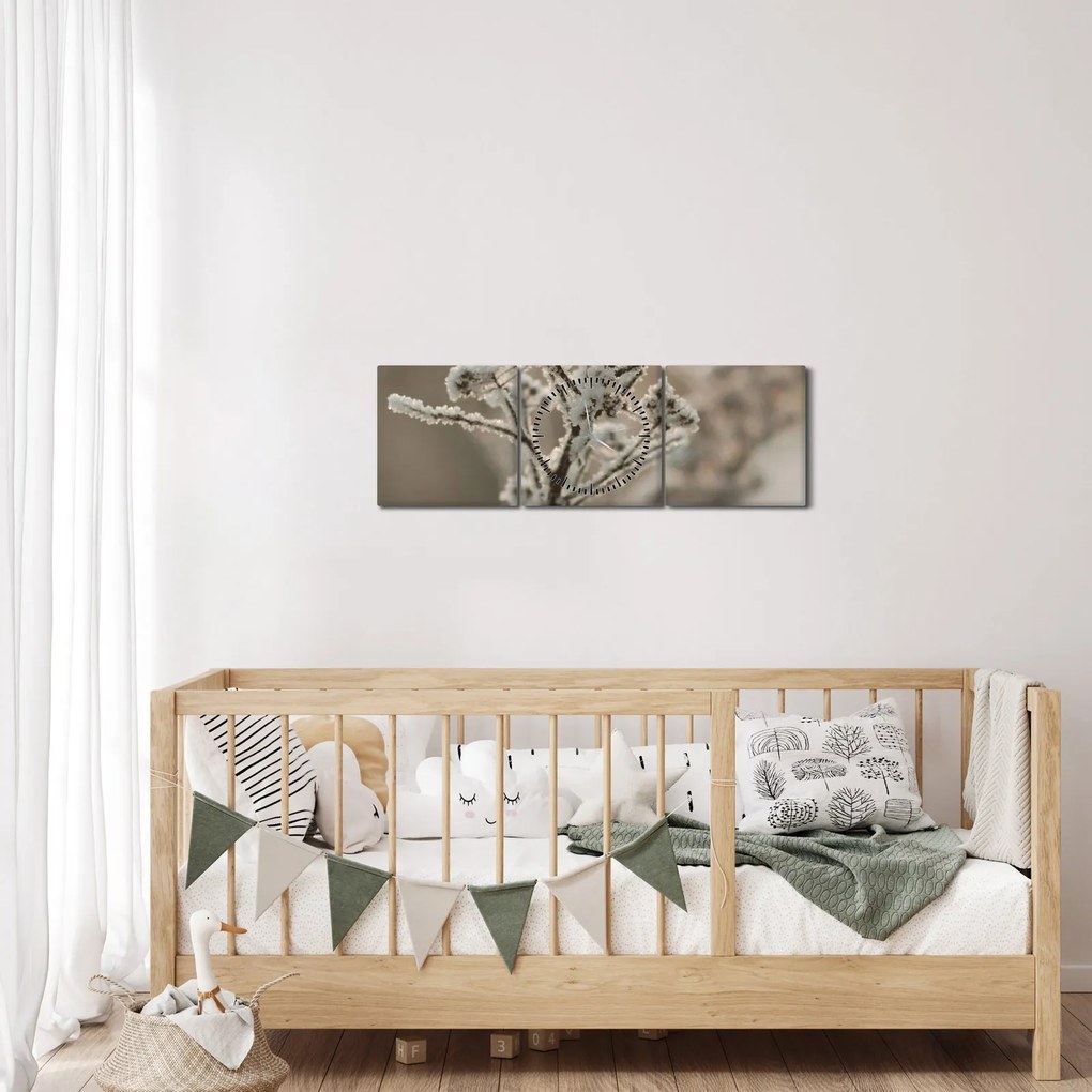 Obraz - Roślina w mrozie (z zegarem) (90x30 cm)