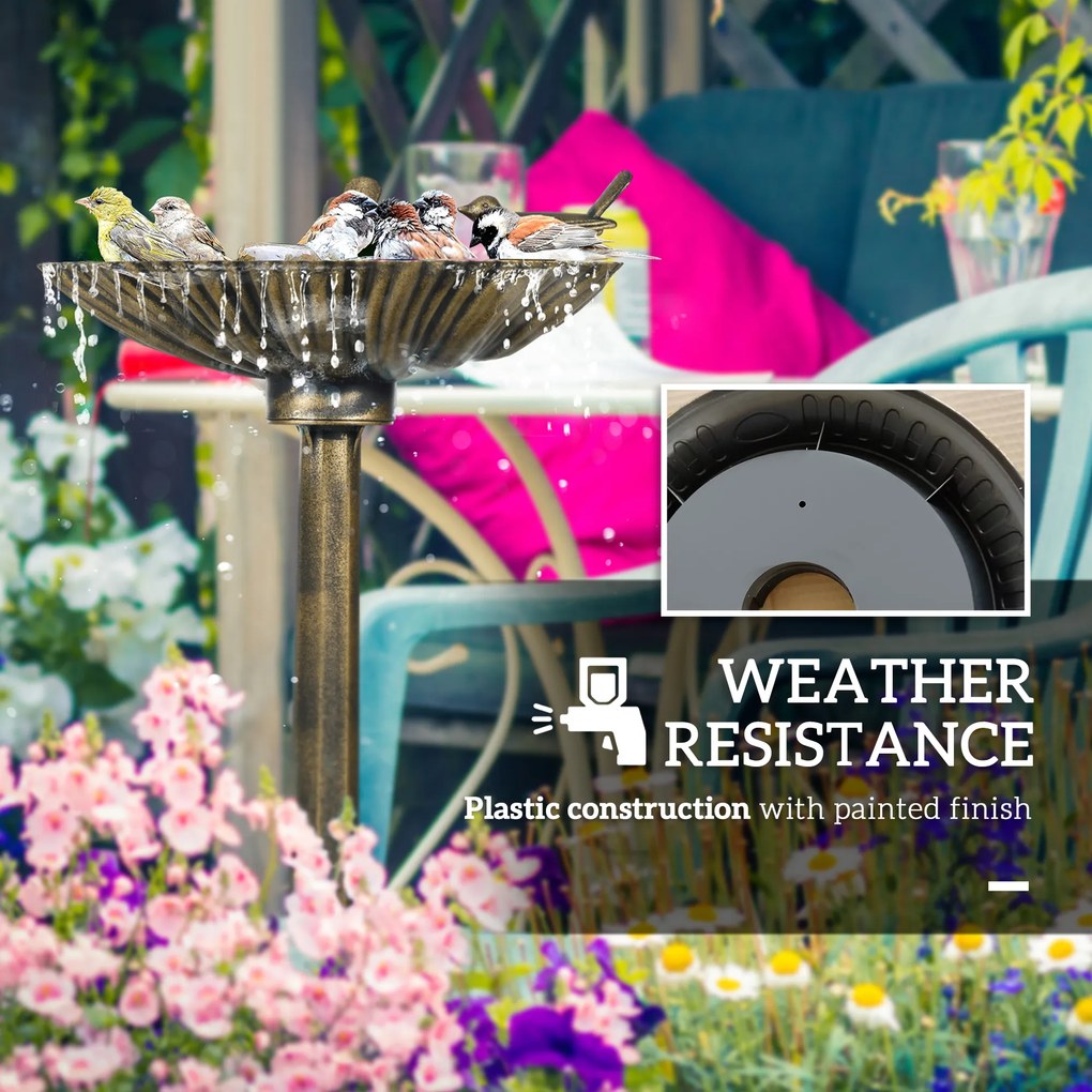 Outsunny Poidło dla Ptaków z Statuetkami, 2 Baseny, Plastik, Antyczny Wygląd, 49,5 dł. x 38 szer. x 81 wys. cm, Brązowy