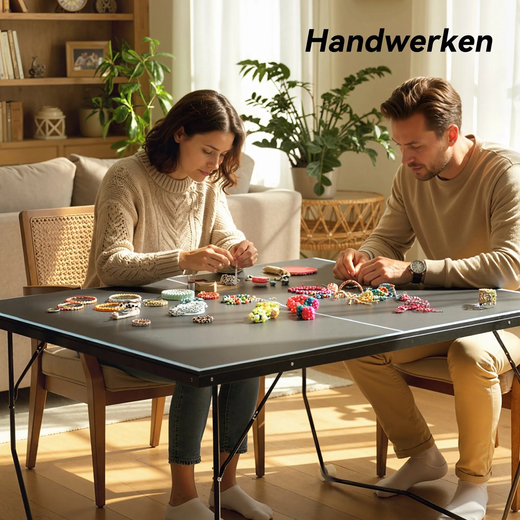 SPORTNOW Stół do Tenisa Stołowego, Składany, 8 Kółek, Rama Malowana Proszkowo, MDF, 274 x 152,5 x 76 cm, Czarny