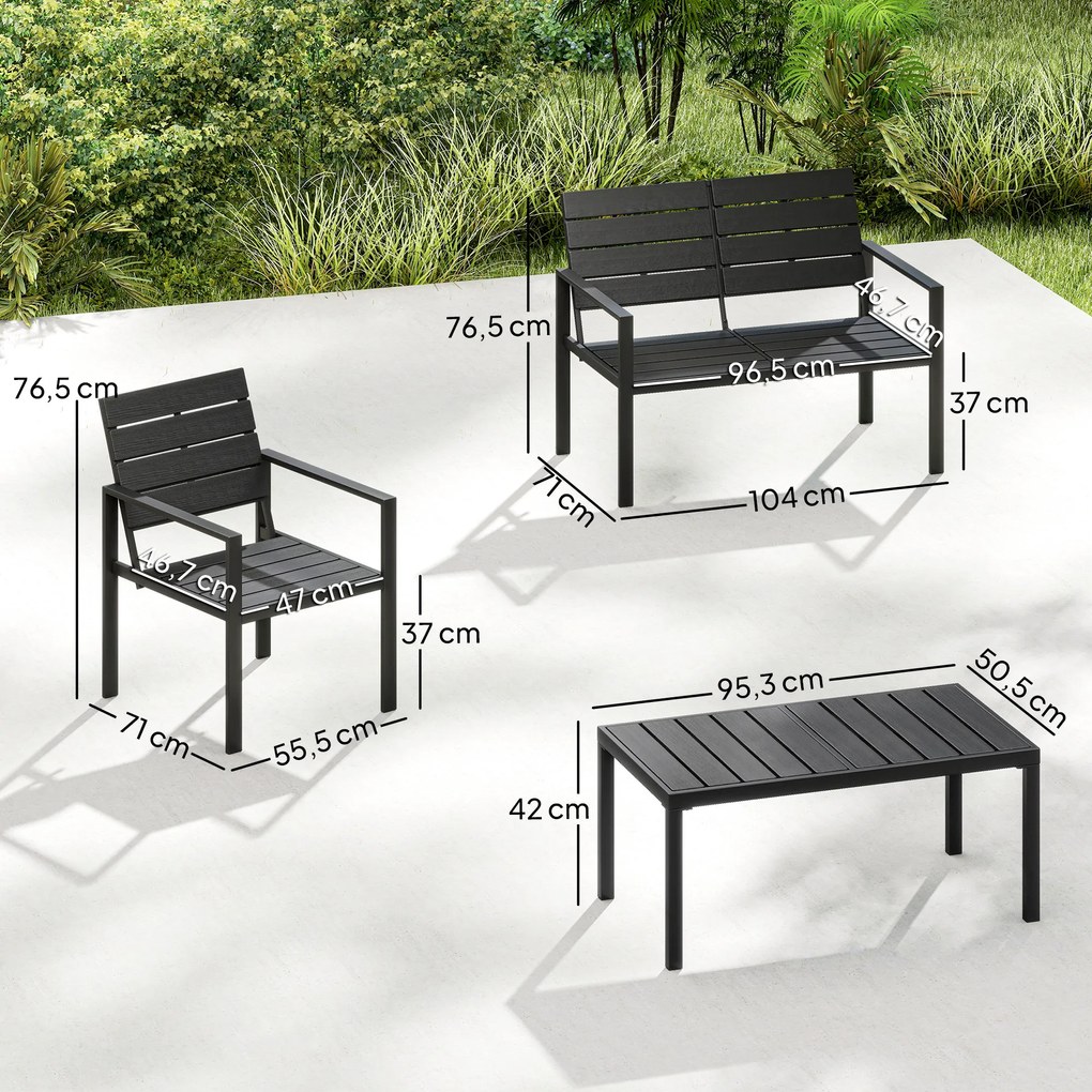 Outsunny Zestaw mebli ogrodowych dla 4 osób sofa dwuosobowa dwa fotele stolik kawowy czarny ogród taras | Aosom PL