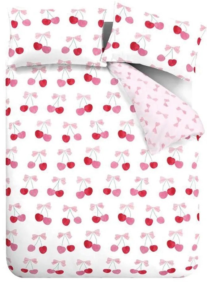 Biało-różowa pościel dwuosobowa 230x220 cm Cherries and Bows – Catherine Lansfield