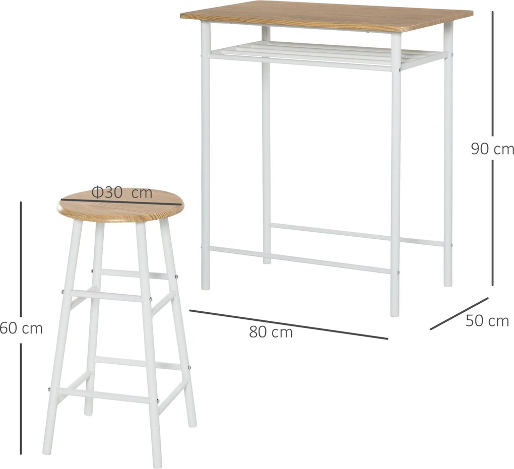 HOMCOM Zestaw barowy stół z drewnianym blatem i białe hokery nowoczesny do kuchni | Aosom PL