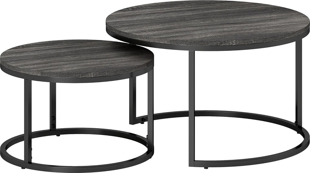 HOMCOM Zestaw 2 Stolików Kawowych, Stolik pomocniczy z Metalową Ramą, Sofastolik, Składany, Stolik Kawowy, Salon, Sypialnia, Czarny
