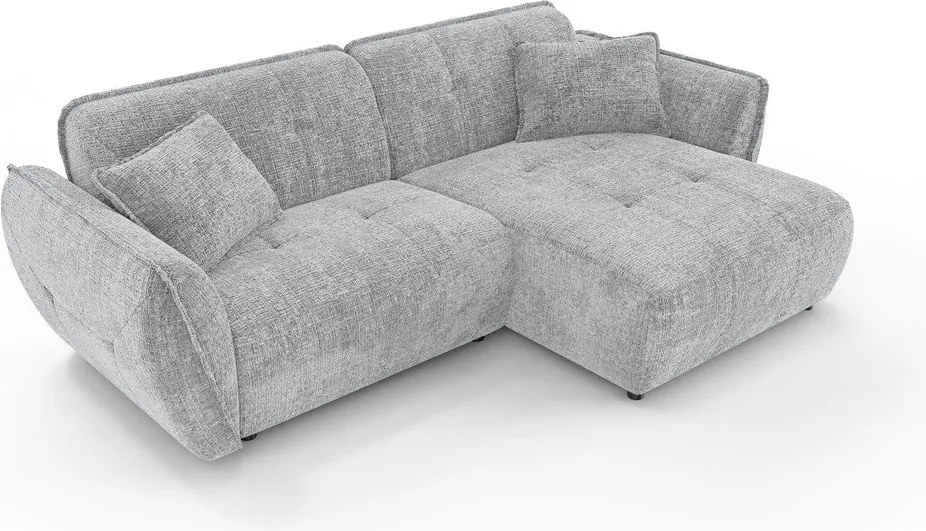 Jasnoszary narożnik z tkaniny szenilowej (prawostronny/z szezlongiem) Nelia – Ropez