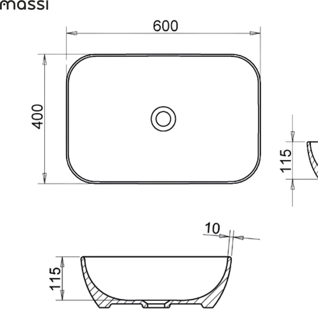 Massi Umywalka ceramiczna nablatowa prostokątna bordowa FLOW Bordo 60 cm
