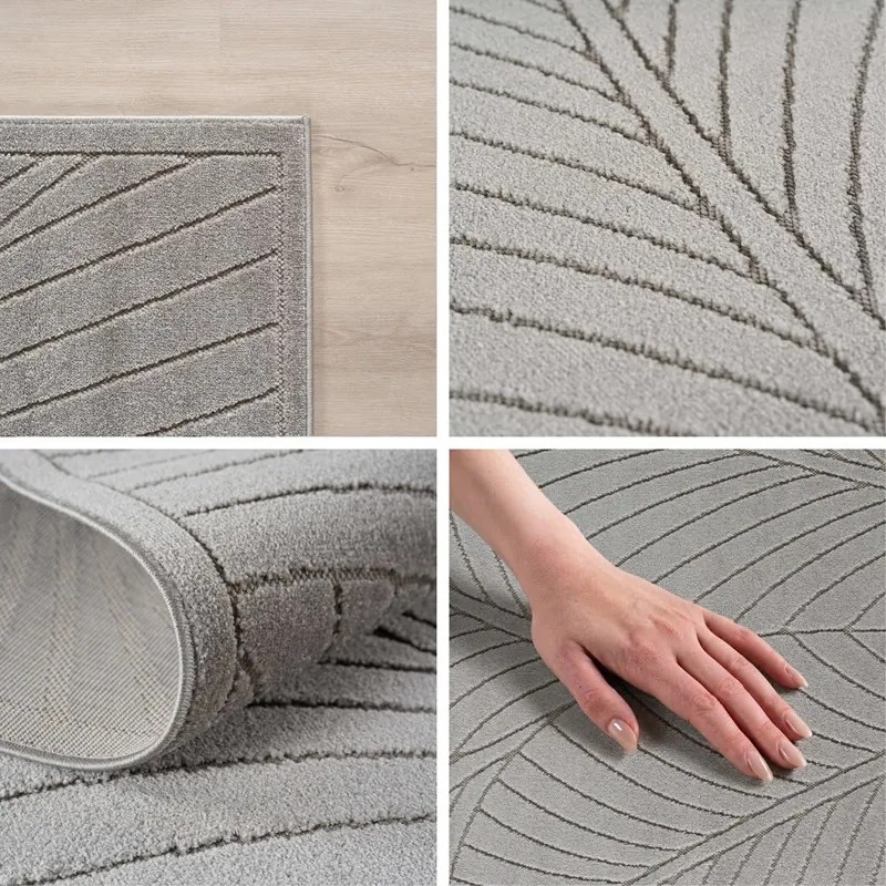 Dywan uniwersalny Nova 3D Motyw Roślinny szary koło 160 cm x 160 cm