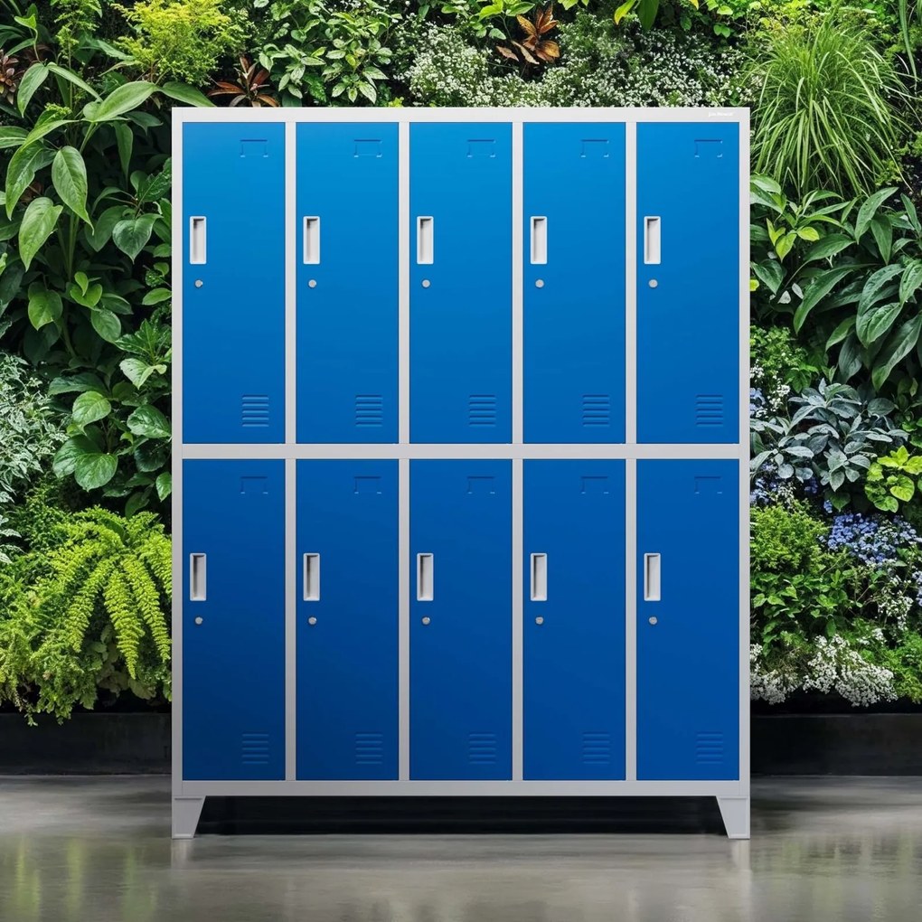 Metalowa szatnia 10-skrytkowa Bartek 136x45x172 cm szary/niebieski