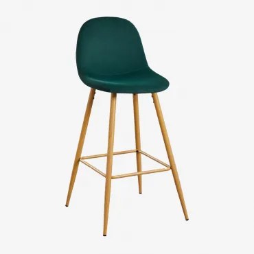 Zestaw 2 Wysokich Stołków Z Aksamitu Glamm Drewno Naturalne & Verde Jungla & ↑75 Cm - Sklum