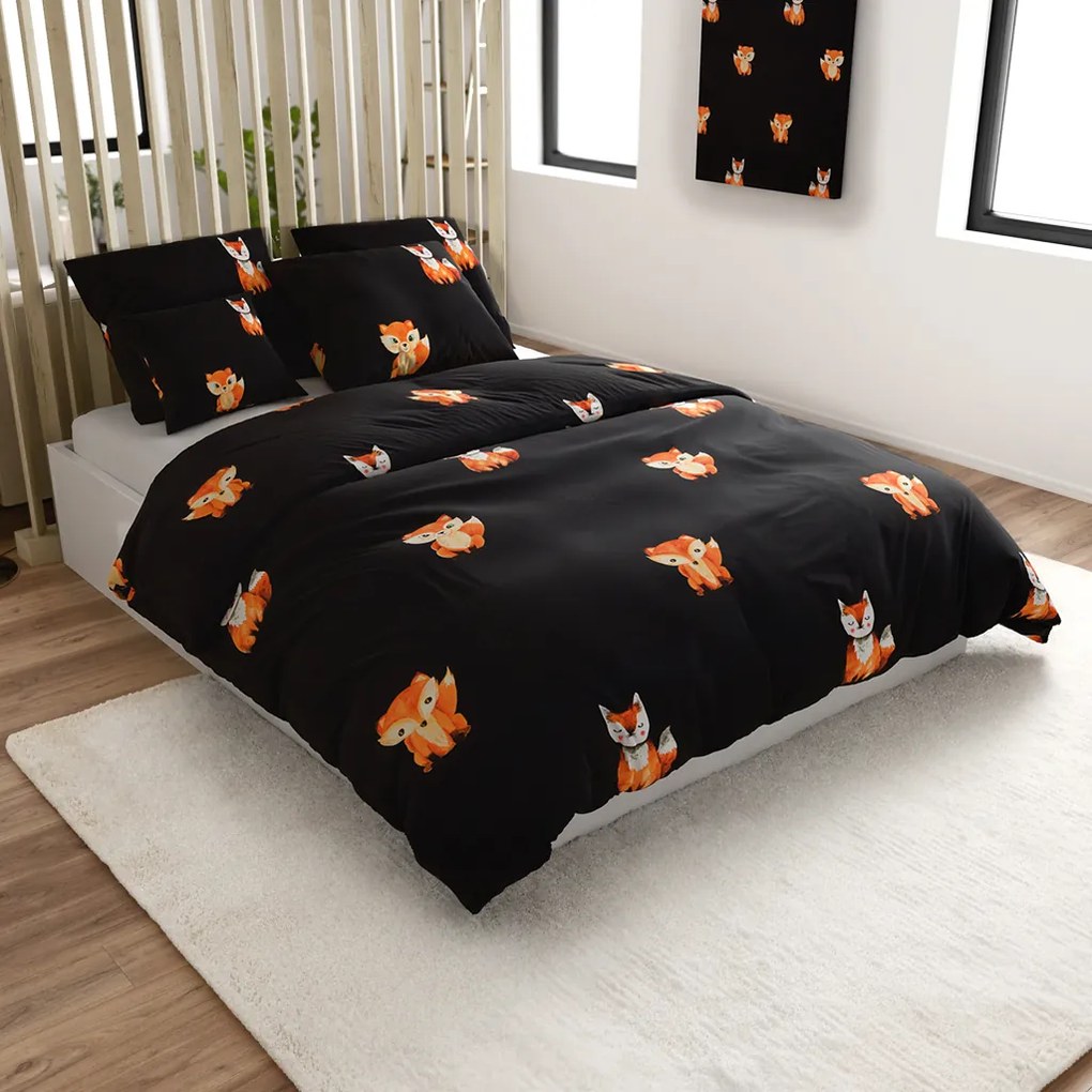 PrzytulneMieszkanie.pl PrzytulneMieszkanie.pl Pościel z mikrofibry FOXES czarna Rozmiar pościeli: 2 szt 70 x 80 cm | 160 x 200 cm