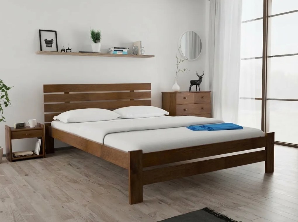 Łóżko PARIS podwyższone 180 x 200 cm, dąb Stelaż: Ze stelażem listwowym rolowanym elastycznym, Materac: Materac Deluxe 10 cm