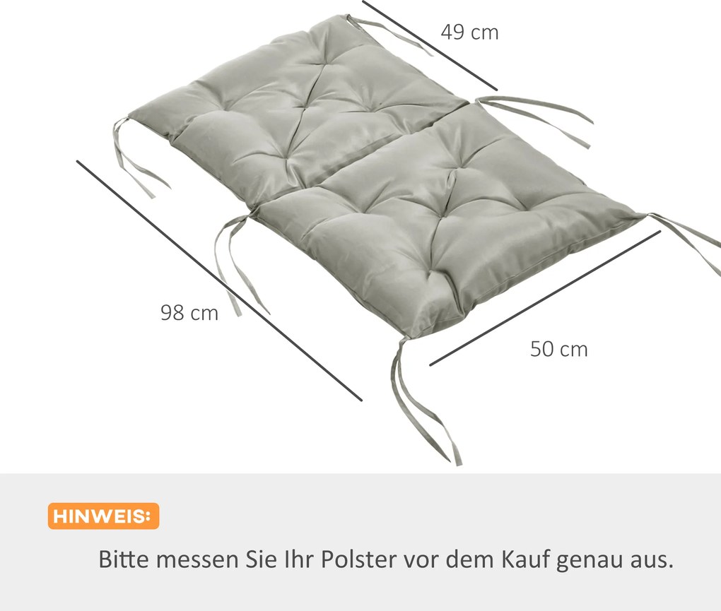 Outsunny Zestaw 2 poduszek na siedzisko, 98 x 50 cm poduszki na krzesła z taśmami, pokrowiec materiałowy, 8cm grubości jasnoszary | Aosom PL
