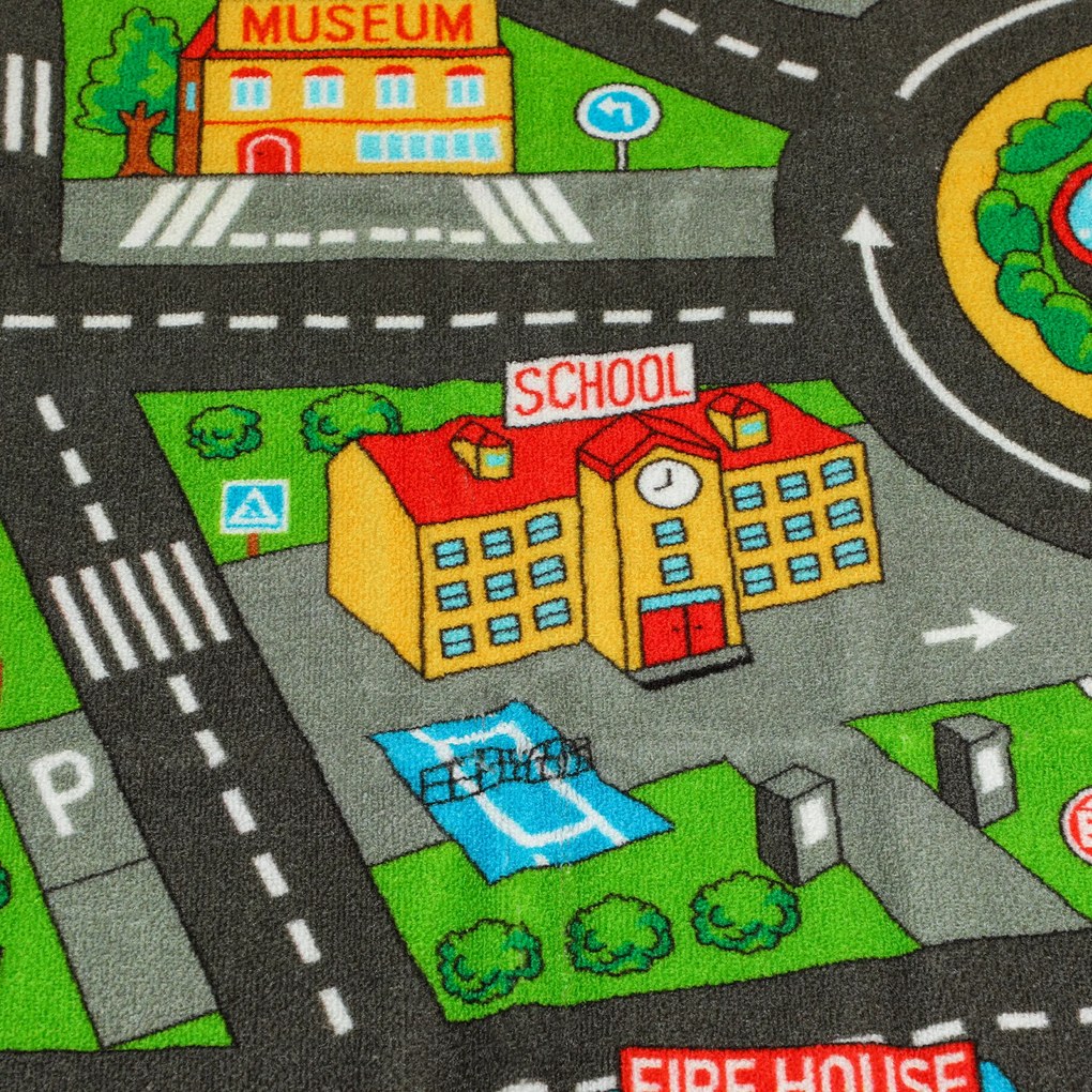 AIYAPLAY Mata do zabawy dla dzieci, mata 200x150x0,5 cm, antypoślizgowa mata z motywem miasta do pokoju dziecięcego | Aosom PL