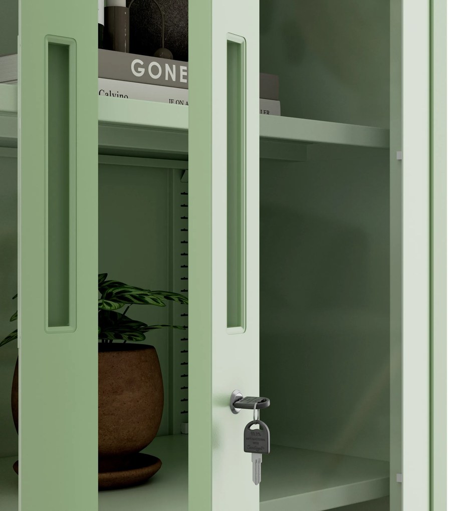Szklana witryna AMELIA, 900 x 1850 x 400 mm, Fresh Style: pastelowy zielony