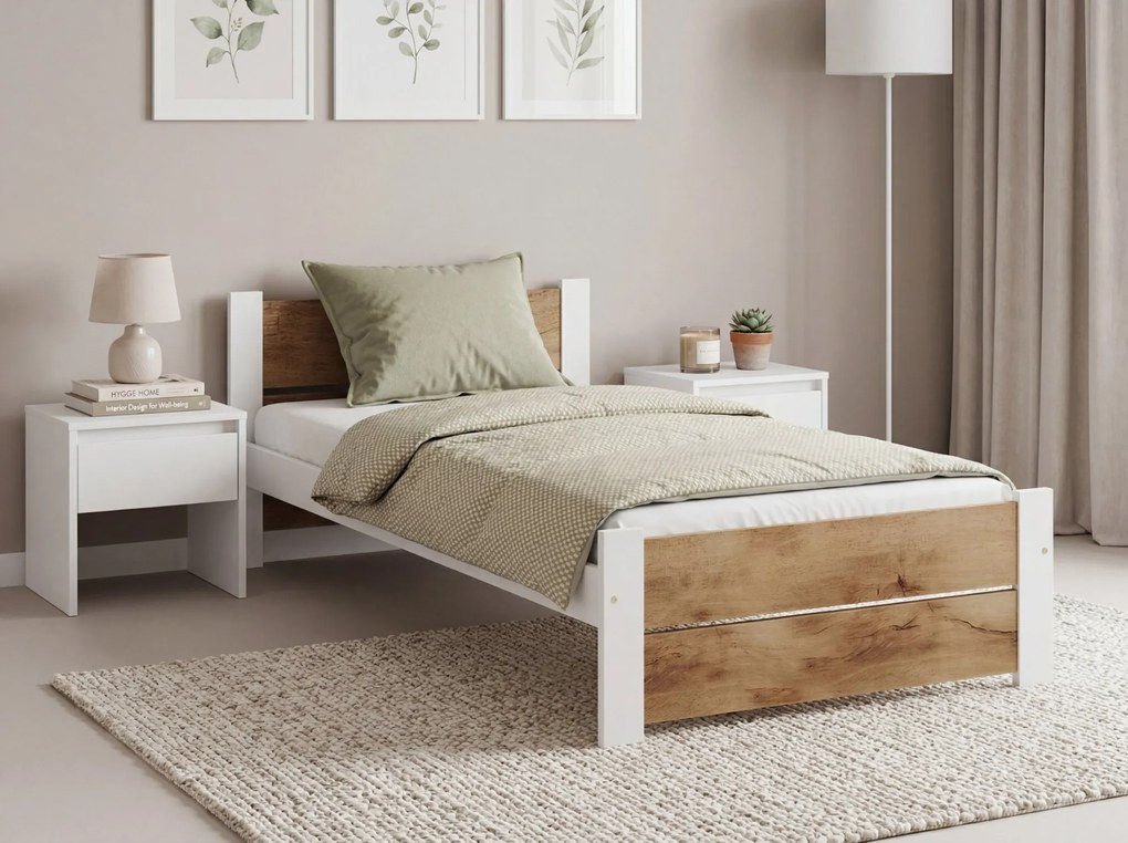 Łóżko IKAROS DOUBLE 80 x 200 cm, biały/dąb artisan Stelaż: Ze stelażem listwowym rolowanym, Materac: Materac Coco Maxi 20 cm