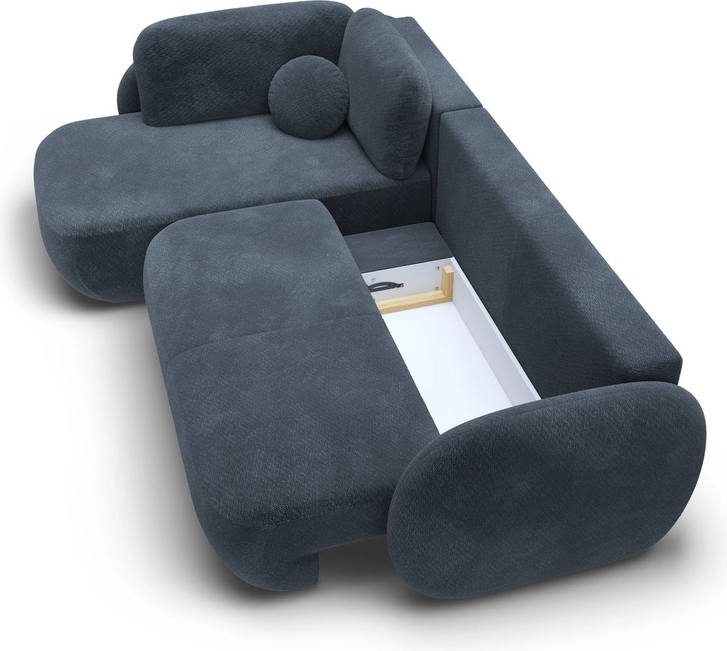 Masseno Narożnik AMICO z funkcją spania i pojemnikiem na pościel Narozniki L, Rozkładana sofa - Niebieski, EGON 86