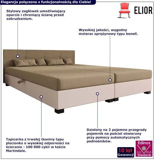 Łóżko tapicerowane dwuosobowe jasny brąz + ecru D6-M84