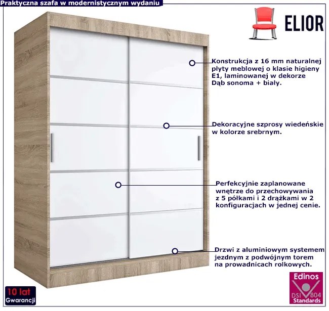 Szafa przesuwna dąb sonoma + biały 150 cm - Bohosa 4X