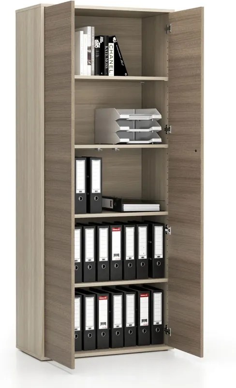 Szafa biurowa z drzwiami LAYERS, 4 półki, 800 x 400 x 1905 mm, dąb naturalny / dąb bejcowany