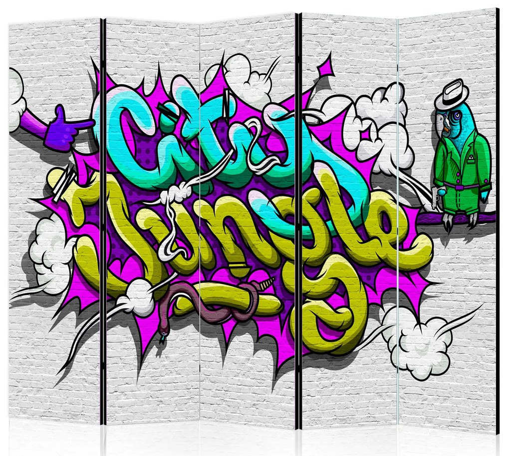 Parawan dwustronny Street art 225x172 cm 5-częściowy zielony ARTGEIST B
