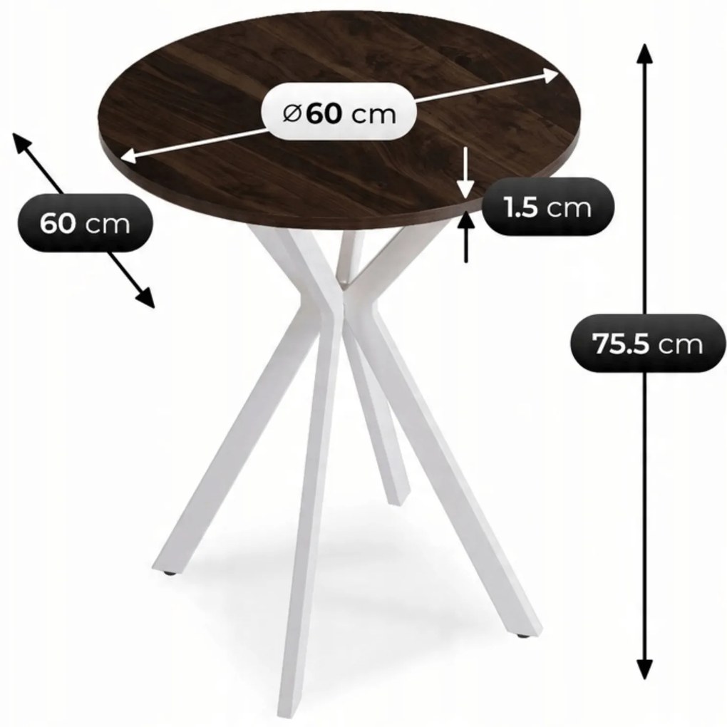 Stół Okrągły LAUREN 60 cm Orzech/Biały Loft Nowoczesny