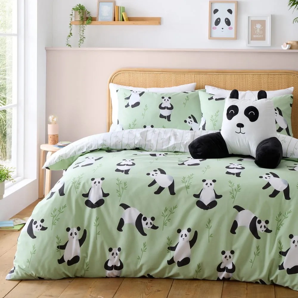 Zielona pościel dziecięca jednoosobowa 135x200 cm Panda Paws – Catherine Lansfield