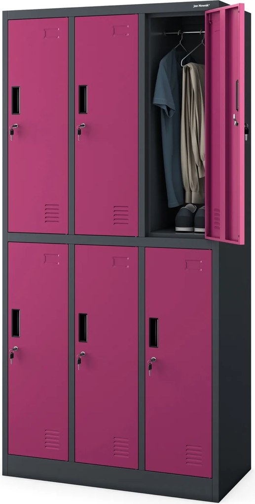 Szafa szkolna 6-skrytkowa Igor 90x45x185 cm antracyt/fuksja