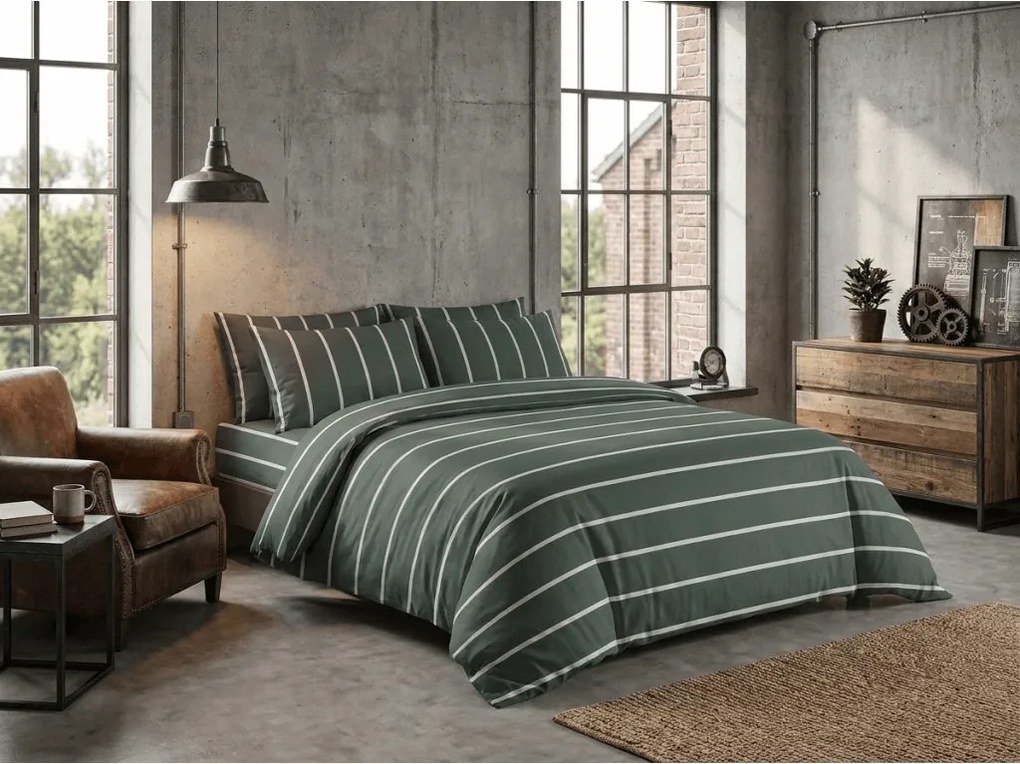 PrzytulneMieszkanie.pl PrzytulneMieszkanie.pl Bawełniana pościel STRIPIX zielona, 100% bawełna Rozmiar pościeli: 70 x 90 cm | 140 x 200 cm