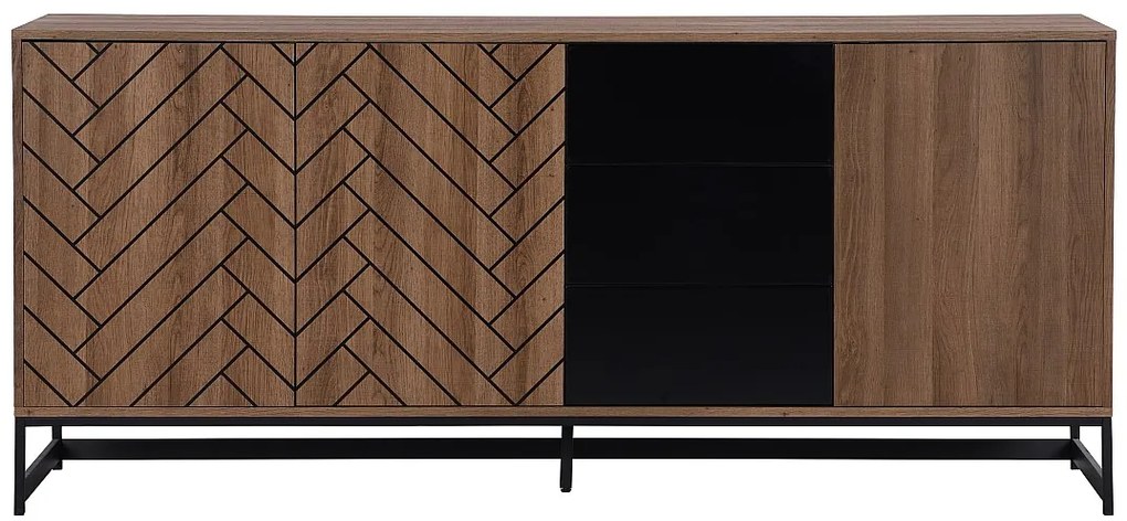 Komoda 3-drzwiowa z 3 szufladami, z MDF – kolor naturalny i czarny – CARATANA