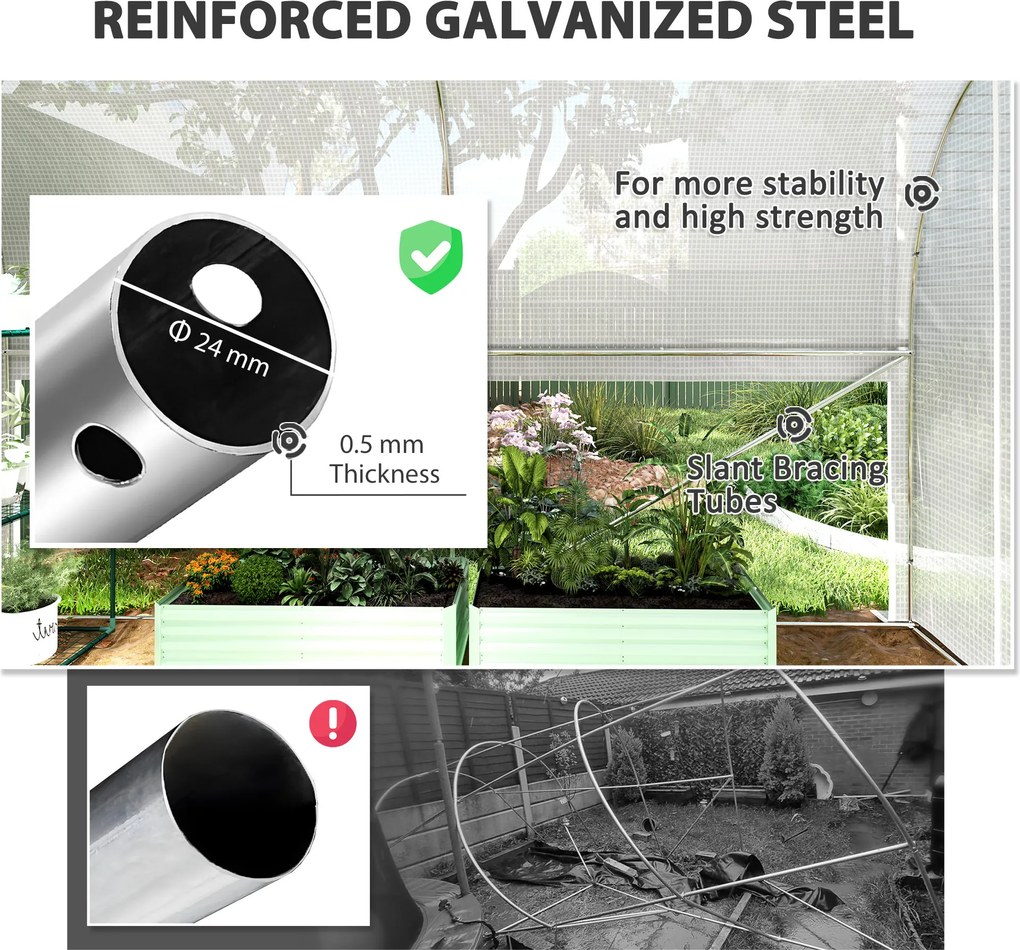 Outsunny Szklarnia tunelowa 3 x 2 x 2 m z rolowanymi bocznymi ściankami, odporna na UV folia z plastiku i stalowy stelaż, Biała