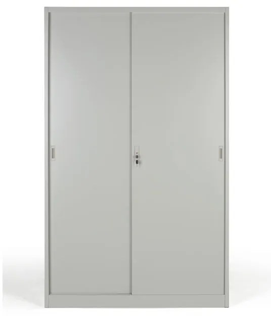 Metalowa szafa z przesuwnymi drzwiami, 4 półki, 1200 x 1990 x 450 mm, jasnoszary