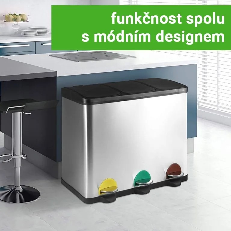 JAGO Kosz na śmieci z pedałem, stal nierdzewna, 3 x 20 L