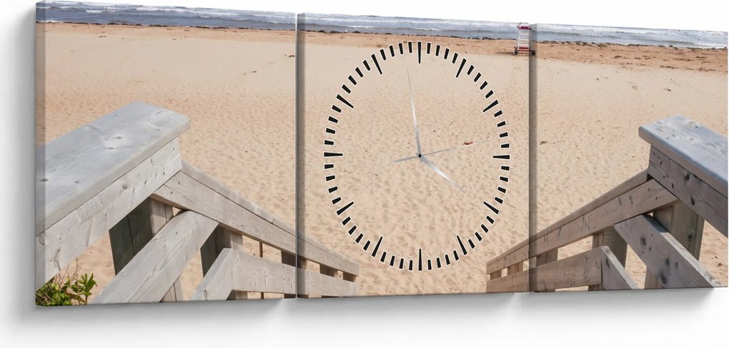 Obraz - Plaża (z zegarem) (90x30 cm)