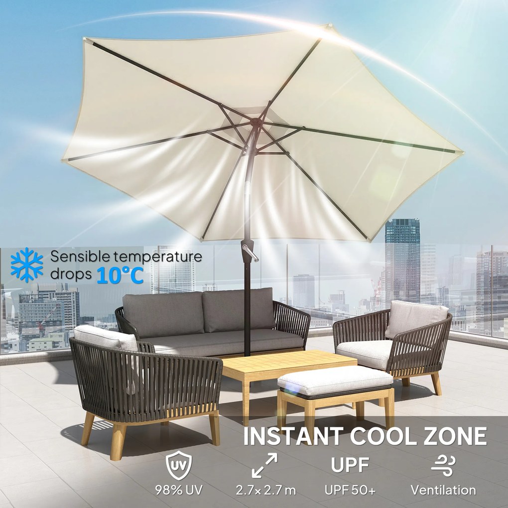 Outsunny Parasol ogrodowy 270 cm regulowany z korbką UV 50+ beżowy | Aosom PL