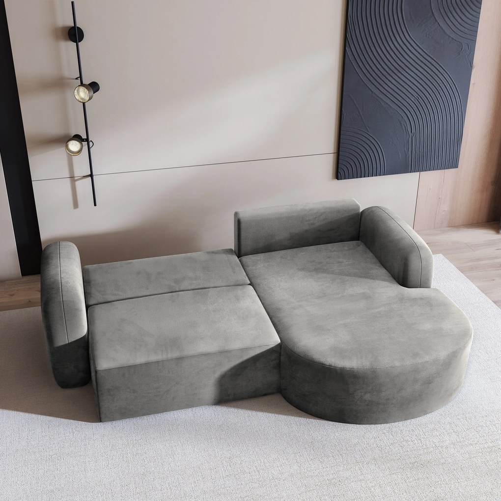 Masseno Narożnik AMILIA z funkcją spania i pojemnikiem na pościel Narozniki L, Rozkładana sofa - Jasnoszary, MONOLITH 84