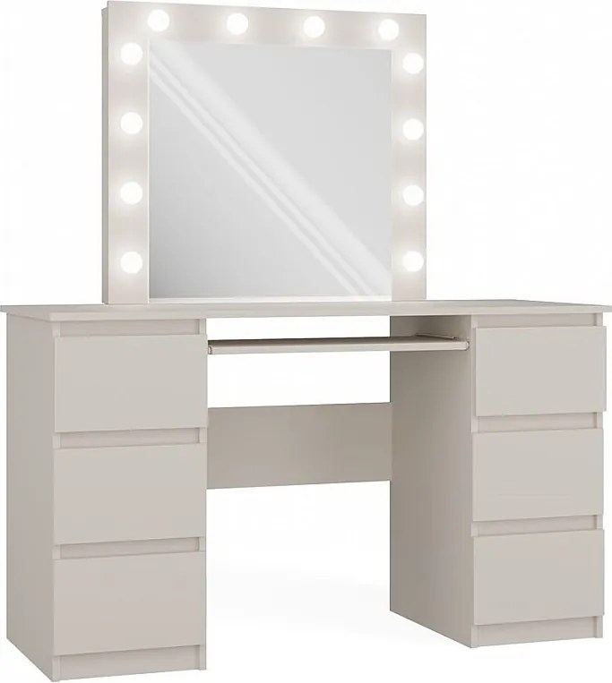 Toaletka | Biurko KUBA | Lustro LED Marina | Kaszmir | 130x51x146 | 6 Szuflad