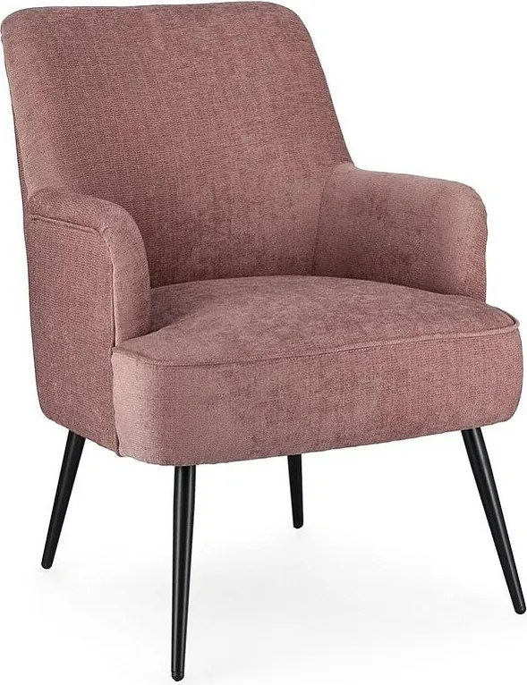 Ciemnoróżowy fotel materiałowy z malowanymi na czarno stalowymi nogami - ERNESTINE