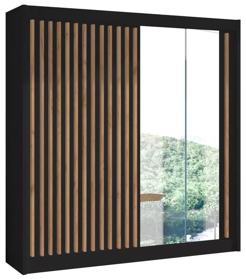 Szafa z lustrem SANTINO 203x215 cm czarna/dąb craft