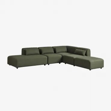 Sofa Modułowy Narożny 4-częściowy Z Lewym Szezlongiem I Pufem Fogler Tkanina Baranek Boucle Żółty Curri - Sklum